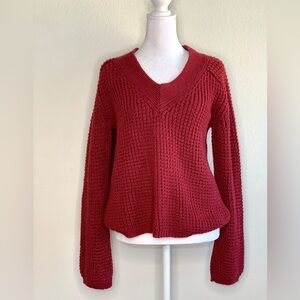 Pendleton Emery V-Neck Chunky Relaxed fit Pullover Sweater size XS Burgundy Red